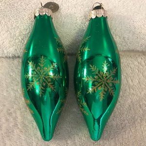 Christmas ornaments set of 2 Radko Celebrations 4.5" green icicles snowflakes
